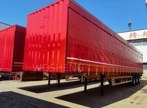 Caminhão 40-50ton 3 eixos 40ft 45ft Red Curtain Side Sliding Semi-Trailer com telhado de PVC