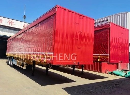 Caminhão 40-50ton 3 eixos 40ft 45ft Red Curtain Side Sliding Semi-Trailer com telhado de PVC