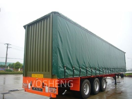 Semirreboque Wosheng Durável 3 eixos Verde 40ft 45ft PVC Cortina Sider caminhão de entrega