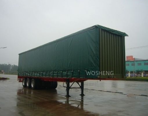 Semirreboque Wosheng Durável 3 eixos Verde 40ft 45ft PVC Cortina Sider caminhão de entrega