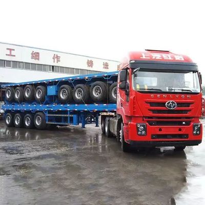 Container de transferência plano multifuncional Semi-reboque de cama plana com especificações de pneus triangulares