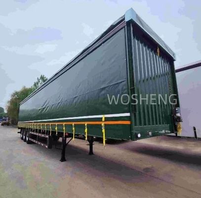 Semi-reboque de 3 eixos, caixa de veículo de transporte de carga, reboque lateral com cortina para proteção de carga