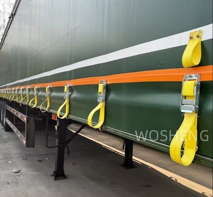 Semi-reboque de 3 eixos, caixa de veículo de transporte de carga, reboque lateral com cortina para proteção de carga