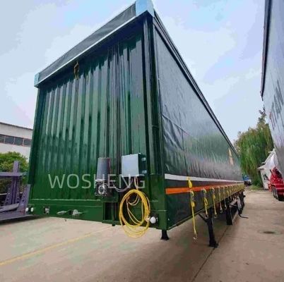Semi-reboque de 3 eixos, caixa de veículo de transporte de carga, reboque lateral com cortina para proteção de carga