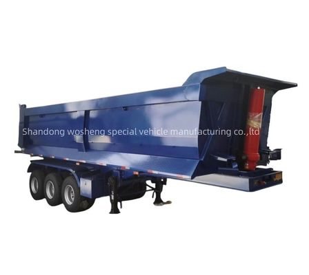 Q345B / T700 Ferro Trava principal 3 eixos azul hidráulico traseiro semi-reboque para Wosheng