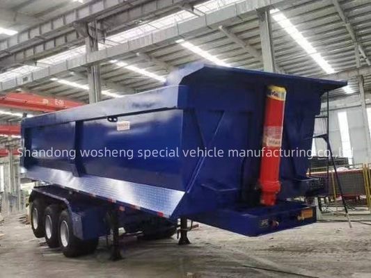 Q345B / T700 Ferro Trava principal 3 eixos azul hidráulico traseiro semi-reboque para Wosheng