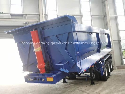 Q345B / T700 Ferro Trava principal 3 eixos azul hidráulico traseiro semi-reboque para Wosheng