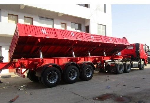Remolque de inclinação lateral para areia de pedra Tri 3 eixos 50 toneladas Remolque de descarga lateral