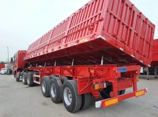 Remolque de inclinação lateral para areia de pedra Tri 3 eixos 50 toneladas Remolque de descarga lateral