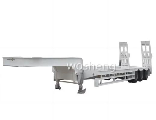 Reboque de caminhão Wosheng 3 eixos 12 rodas Container de cama baixa Chassi Carregador Semi-reboque