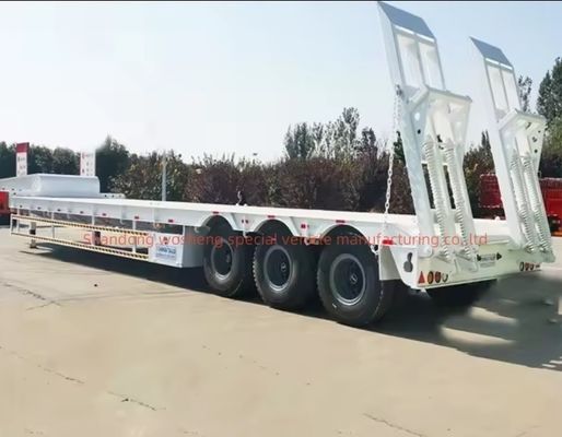 Container de cama baixa Carregador de chassi Lowboy Semi-trailer para transporte de carga pesada