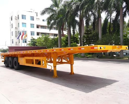 Cor personalizada 50 toneladas Carga útil 20/40ft Container Treinador Camião Semi-remolque de cama plana
