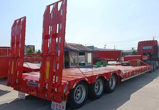 Suspensão Mecânica Suspensão 3 eixo Semi-reboque de cama baixa para transporte de contentores