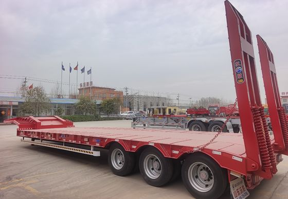 Suspensão Mecânica Suspensão 3 eixo Semi-reboque de cama baixa para transporte de contentores
