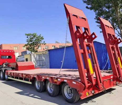 Suspensão Mecânica Suspensão 3 eixo Semi-reboque de cama baixa para transporte de contentores