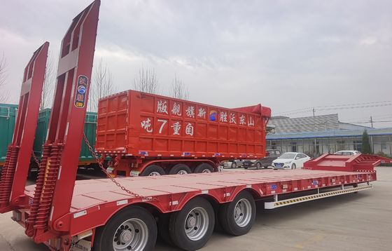 Caminhão de aço Container de cama baixa Chassi Loader Semi-remolque com 3 eixos e 12 rodas