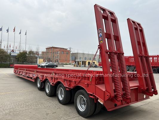 Wosheng 4 eixo de cama baixa semi-reboque de cama baixa reboques de caminhão menino baixo com suspensão de ar