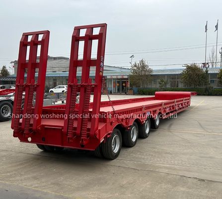 Wosheng 4 eixo de cama baixa semi-reboque de cama baixa reboques de caminhão menino baixo com suspensão de ar