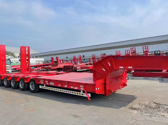 Wosheng 4 eixo de cama baixa semi-reboque de cama baixa reboques de caminhão menino baixo com suspensão de ar