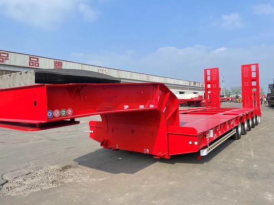 Wosheng 4 eixo de cama baixa semi-reboque de cama baixa reboques de caminhão menino baixo com suspensão de ar