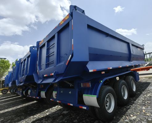 Semi-reboque de aço com três eixos traseiros de descarga de 80 toneladas, semi-reboque com quatro eixos de inclinação