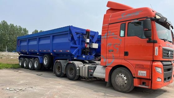 Semi-reboque de aço com três eixos traseiros de descarga de 80 toneladas, semi-reboque com quatro eixos de inclinação