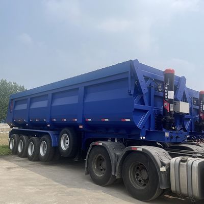 Semi-reboque de aço com três eixos traseiros de descarga de 80 toneladas, semi-reboque com quatro eixos de inclinação