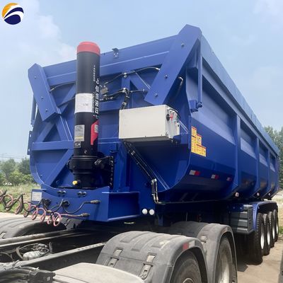 Semi-reboque de aço com três eixos traseiros de descarga de 80 toneladas, semi-reboque com quatro eixos de inclinação