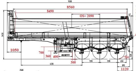 Semi-reboque de descarga traseira de 40 a 80 toneladas com tracção principal de aço Q345B/T700 e baixa manutenção