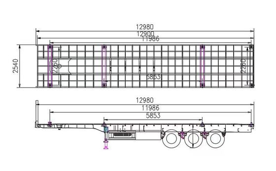Container de cama plana Semi-trailer 40FT 45FT 48FT Rim 9.00-22.5 opcional 12400*2610*1550mm
