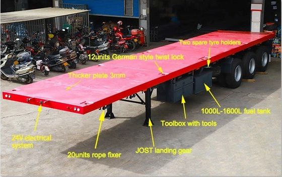 Container de cama plana Semi-trailer 40FT 45FT 48FT Rim 9.00-22.5 opcional 12400*2610*1550mm