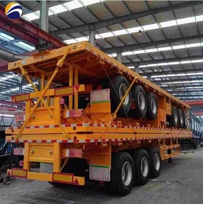 Suspensão mecânica 40FT Tri-Axle Flatbed Semi-Trailer para contêiner ou máquinas