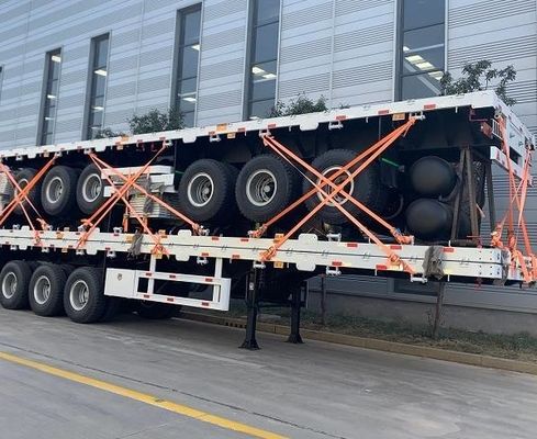 Semi-reboque de utilitários de 40 pés de contêiner, reboque de cama plana, sistema de travagem de dupla linha 12R22.5 Pneus