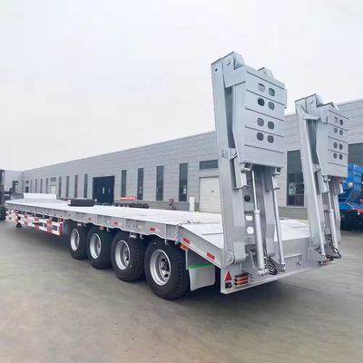 Equipamento pesado de transporte 4 eixos Escada hidráulica dupla de cama baixa Semi-reboque
