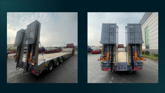 Suspensão aerodinâmica 3 eixos 40 a 80 toneladas de aço Semi-reboque para escavadeiras e dozers