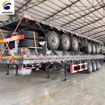 Semi-reboque de 3 eixos de piso plano para porta de transporte de contêineres de 20 pés ou 40 pés 9.0-22.5