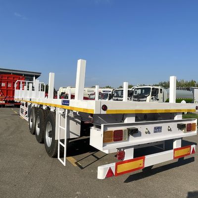 Semi-reboque de coluna lateral de piso plano concebido para o transporte de embalagens de madeira e de aço